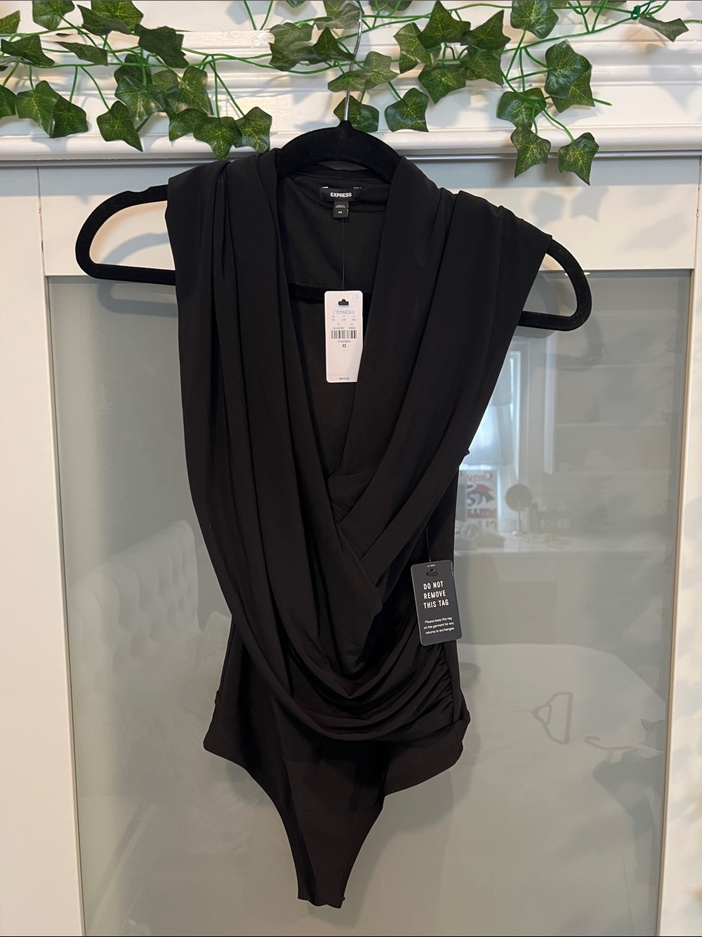 Express Black Draped Cowl Neck Bodysuit